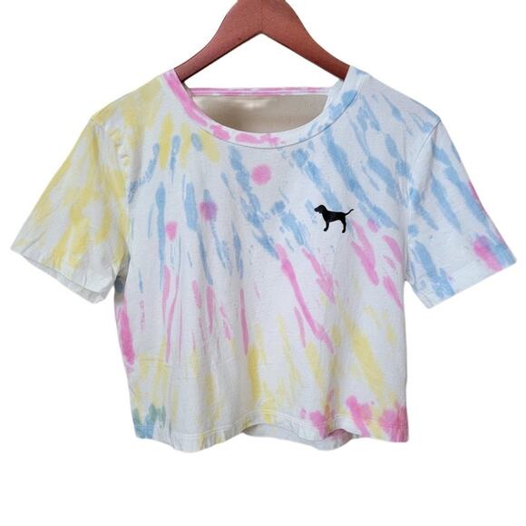 PINK Victoria's Secret Ladder Back Tie Dye Cropped Tee XS - Picture 1 of 13
